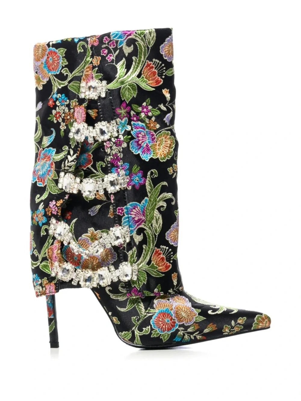 Azalea Wang Tilley Floral Print Foldover Bootie w/ Gemstone Detail